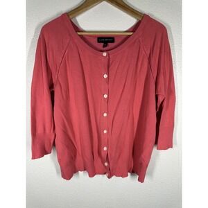 Lane Bryant Cardigan Sweater Womens 14/16 Pink Button Front 3/4 Sleeve Plus